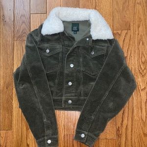 Navy Green Corduroy Crop Jacket